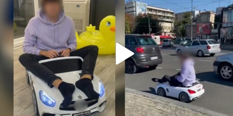 ŠTA VI MISLITE? TikToker iz Pančeva, u dečjem autu, u špicu saobraćaja, provozao se oko Slavije