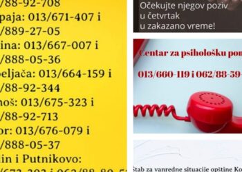 Telefoni i mere kovačičkog Štaba za vanredne situacije