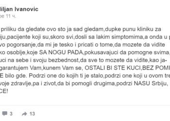 Lekar pozitivan na Covid-19 poslao snažnu poruku svima
