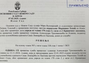 Politička poruka ili neznanje? Sudija Vukmirović odbila privatnu tužbu i oslobodila Mariniku bez ijednog ročišta