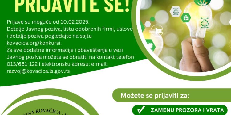 Opština Kovačica raspisala Javni poziv za unapređenje mera energetske efikasnosti