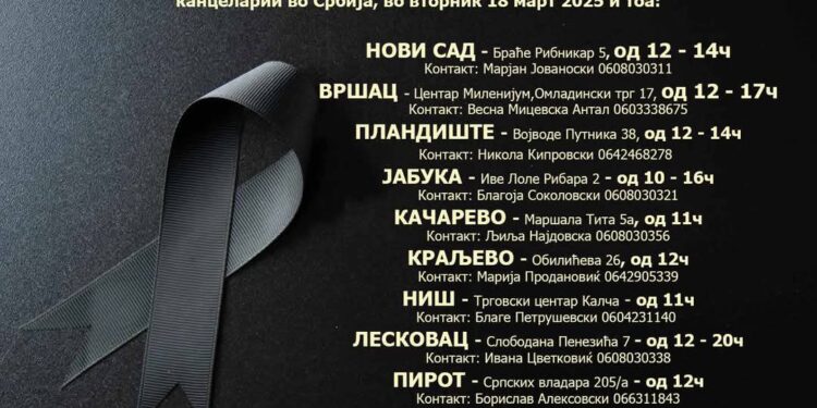 Knjiga žalosti povodom tragedije u Kočanima otvorena u Jabuci i Kačarevu