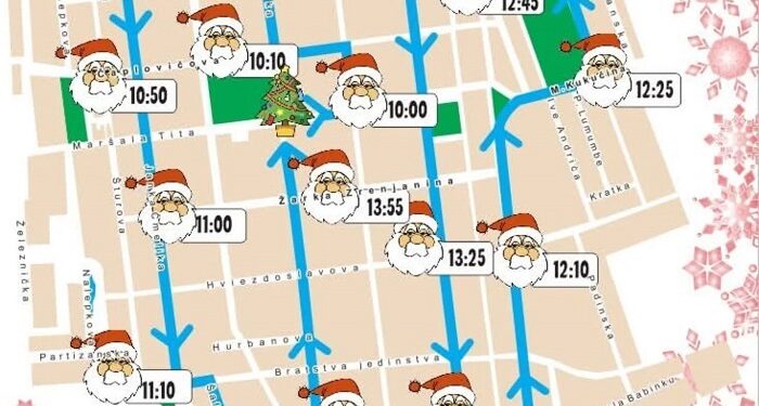 Deda Mraz deli slatkiše: Mapa kretanja kroz Kovačicu