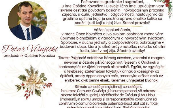 Predstavnici Opštine Kovačica uputili čestitke građanima povodom praznika koji slede