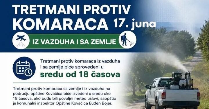 Zaprašivanje komaraca u svim naseljenim mestima opštine Kovačica