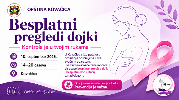 Besplatni pregledi dojki u Kovačici: „Kontrola je u tvojim rukama“